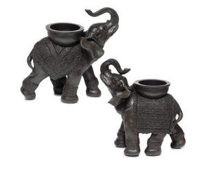 Puckator Peace of the East Wood Effect Elephant Tea Light Candle Holder on Back - Living Room Accessories - Elephant Themed - Home Decoration - Ornaments - Candle Holder Table Centrepiece Decoration
