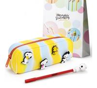 Puckator Peanuts Snoopy & Woodstock Pencil Case & Erasable Pen Set | Erasable Blue Ink, Rubber Correction Tip, Silicone Pencil Case, Character Stationery Gift Set, Everyday Fun Writing