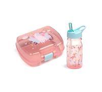 Puckator Pink Snack Holder Set for Girls (Lunch Box for Food & Drinking Bottle with Straw) - Unicorn Magic and Rainbow, BPA Free