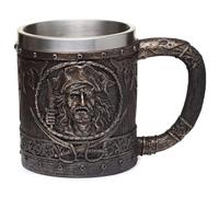 Puckator Pirate Tankard with Brushed Gold Wood Effect - Pint Glass - Viking Goblet - Fantasy Home Decoration - Beer Mugs - Viking Cup - Cool Glasses for Drinking - Tankers for Men - Resin