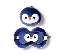 Puckator Travel Pillow & Eye Mask - Relaxeazzz Penguin Round Plush, Kids Blue