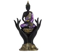 Puckator Purple, Gold and Black Thai Buddha Sitting in Hands - Cute Room Decor - Aesthetic Feng Shui Meditation Accessories - Garden Ornaments - Shelf Desk Decorations Mindfulness Home Gifts Statues