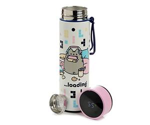Puckator Pusheen - Stainless Steel Water Bottle with Led Temperature Display - Cold for 24h and Hot for 6h - Metal Water Bottles with Cat Gaming - Modern Thermo Flask - Bpa Free - 450 ml