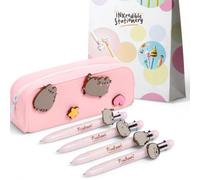 Puckator Pusheen the Cat Charms Silicone Pencil Case & 6 Colour Pen Set | 6 Ink Colours in 1 Pen, Fun Pretty Pencil Case, Decorative Character Charms, Colourful Writing, Cat Lover Stationery