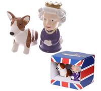 Queen & Corgi Salt & Pepper Shakers - Cruet Cellar Pots - Porcelain Ceramic Set