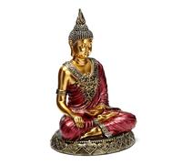 Puckator Red & Gold Thai Buddha Contemplation - Cute Room Decor - Aesthetic Feng Shui Meditation Accessories - Garden Ornaments - Shelf Desk Decorations - Mindfulness Home Gifts - Statues