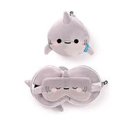 Relaxeazzz Adoramals Archie The Shark Plush Travel Pillow & Eye Mask, Grey