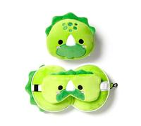 Puckator Relaxeazzz Adoramals Dinosaur Round Plush Travel Pillow & Eye Mask - Sleep Eye Mask Masks - Kids Travel Accessories For Sleeping Airplane - Flight Plane Neck Pillow Pillows