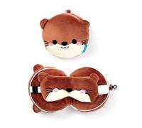 Puckator Relaxeazzz Adoramals Henry the Otter Plush Travel Pillow & Eye Mask - Sleep Eye Mask Masks - Kids Travel Accessories For Sleeping Airplane - Flight Plane Neck Pillow Pillows