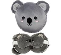 Puckator Relaxeazzz Adoramals Koala Round Plush Travel Pillow & Eye Mask - Sleep Eye Mask Masks - Kids Travel Accessories For Sleeping Airplane - Flight Plane Neck Pillow Pillows