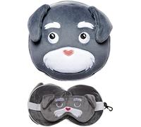 Puckator Relaxeazzz Dog Squad Round Plush Travel Pillow & Eye Mask - Sleep Eye Mask Masks - Kids Travel Accessories For Sleeping Airplane - Flight Plane Neck Pillow Pillows