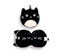 Puckator Relaxeazzz Feline Fine Cat Round Plush Travel Pillow & Eye Mask - Sleep Eye Mask Masks - Kids Travel Accessories For Sleeping Airplane - Flight Plane Neck Pillow Pillows