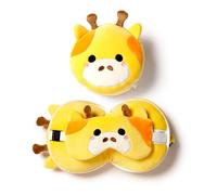 Puckator Relaxeazzz Giraffe Round Plush Travel Pillow & Eye Mask - Sleep Eye Mask Masks - Kids Travel Accessories For Sleeping Airplane - Flight Plane Neck Pillow Pillows