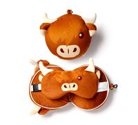 Puckator Relaxeazzz Highland Coo Cow Plush Travel Pillow & Eye Mask CUSH262 | A - Polyester