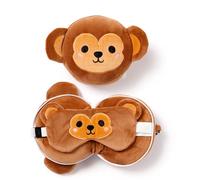 Puckator Relaxeazzz Monkey Round Plush Travel Pillow & Eye Mask - Sleep Eye Mask Masks - Kids Travel Accessories For Sleeping Airplane - Flight Plane Neck Pillow Pillows