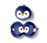 Puckator Relaxeazzz Penguin Round Plush Travel Pillow & Eye Mask - Sleep Eye Mask Masks - Kids Travel Accessories For Sleeping Airplane - Flight Plane Neck Pillow Pillows