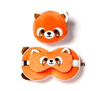 Relaxeazzz Red Panda Round Plush Travel Pillow & Eye Mask - Sleep Eye Mask Masks - Kids Travel Accessories For Sleeping Airplane - Flight Plane Neck Pillow Pillows