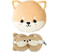 Puckator Relaxeazzz Shiba Inu Dog Round Plush Travel Pillow & Eye Mask - Sleep Eye Mask Masks - Kids Travel Accessories For Sleeping Airplane - Flight Plane Neck Pillow Pillows