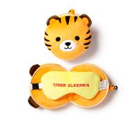 Puckator Relaxeazzz Tiger Round Plush Travel Pillow & Eye Mask - Sleep Eye Mask Masks - Kids Travel Accessories For Sleeping Airplane - Flight Plane Neck Pillow Pillows