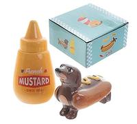 Puckator Sausage Dog in a Bun & Mustard Fast Food Ceramic Salt & Pepper Set