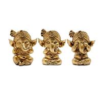 Puckator Set of 3 Gold Ganesh Hear No Speak No See No Evil - Ganesh Ganesha Idol Statue Statues For Home Decor - Ganapati Ganpati Indian Decoration Decorations Home -Hindu Gift Gifts Items For Women
