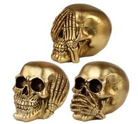 Puckator Set of 3 Hear No Speak No See No Evil Gold Skulls - Home Living Room Decoration - Gifts For Men Women