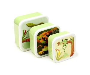 Puckator Set of 3 Lunch Box M/L/XL Tropical Tree Frog - Lunchbox with Multi Compartments - Small Food Containers - Lunchboxes for Adults and Kids - Girls Boys Lunchbox - Snack Storage
