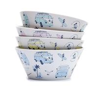 Puckator VW Volkswagen T1 Camper Bus Explore More 4Pc Reusable Picnic Bowls Out of Recycled Plastic Bottles - Serving Bowls - Party Ramen Bowl - Plastic Bowls for Parties - Picnic Breakfast Bowls