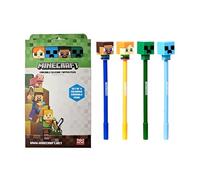 Puckator Set of 4 Erasable Pens with Minecraft Chibi Style Silicone Topper - Cool Cute Aesthetic Back To School Supplies Erasable Gel Pens - Pen With Eraser Rubber For Kids Office Writing Drawing