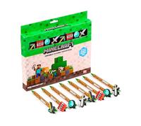 Puckator Set of 8 Erasable Pens with Minecraft Tools Silicone Topper - Cool Cute Aesthetic Back To School Supplies Erasable Gel Pens - Pen With Eraser Rubber For Kids Office Writing Drawing