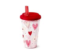 Puckator Shatterproof Amore Hearts Double Walled Cup & Straw - Insulated Tumbler - Cups with Lids and Straws for Adults Children - Travel Thermal Cup with Straw - Water Bottles with Staw