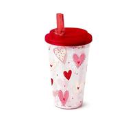 Puckator Shatterproof Amore Hearts Double Walled Cup & Straw - Insulated Tumbler - Cups with Lids and Straws for Adults Children - Travel Thermal Cup with Straw - Water Bottles with Staw