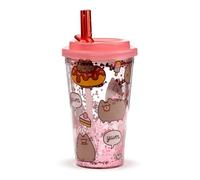 Puckator Shatterproof Pusheen Foodie Double Walled Cup & Straw - Insulated Tumbler - Cups with Lids and Straws for Adults Children - Travel Thermal Cup with Straw - Water Bottles with Staw