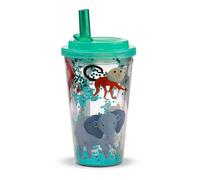 Puckator Shatterproof Zooniverse Double Walled Cup & Straw - Insulated Tumbler - Cups with Lids and Straws for Adults Children - Travel Thermal Cup with Straw - Water Bottles with Staw
