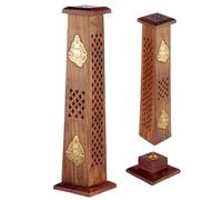 Puckator Sheesham Wood Ashcatcher Incense Tower Burner Chinese Buddha - Spiritual Zen Gothic Incensé Insence Sticks Cones Holder Burner - Home Aesthetic Yoga Room Decor Accessories Gift