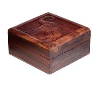 Puckator Sheesham Wood Carved Elephant Trinket Box - Small Mini Cute Jewellery Jewelry Box Space Organiser For Women Girls Teens - Bedroom Aesthetic Room Decor Boxes Gifts