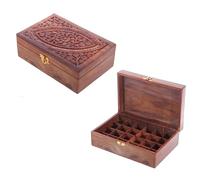 Puckator Sheesham Wood Essential Oil Box Design 1 (Holds 24 Bottles) - Pretty Wood Storage Box Boxes For Diffuser Pure Essential Oil Nail Polish Aromatherapy - Indian Home Decor