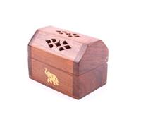Puckator Sheesham Wood Mini Incense Burner Box-Elephant Inlay, Mixed, Height 6cm Length 8cm Depth 5cm