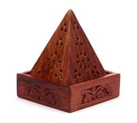 Puckator Sheesham Wood Pyramid Incense Cone Box with Flower Fretwork - Spiritual Zen Gothic Incensé Insence Sticks Cones Holder Burner - Home Aesthetic Yoga Room Decor Accessories Gift