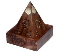 Puckator Sheesham Wood Pyramid Incense Cone Burner Box with Buddha & Fretwork - Spiritual Zen Gothic Incensé Insence Sticks Cones Holder Burner - Home Aesthetic Yoga Room Decor Accessories Gift