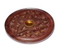 Puckator Sheesham Wood Round Ashcatcher Incense Burner with Carved Star - Zen Spiritual Modern Gothic Home Room Decor Decorations - Meditation Accessories - Stick Sticks Cone Holder Burner Burners