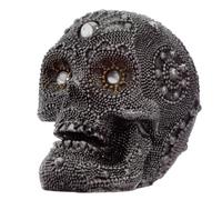 Puckator Silver Beaded Skull Head Small - Home Decoration - Skull with Beard Small - Ornaments - Resin - Home Accessories - Living Room Accessories - Human Skeleton - Goth Gifts For Men