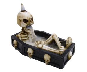 Puckator Skeleton in the Coffin Backflow Incense Burner - Home Zen Meditation Decor Accessories - Incense Waterfall Cone Burner - Spiritual Feng Shui Gothic Goth Relaxation Gifts Gift Desk Ornaments