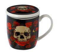 Puckator Skulls and Roses Infuser Tea Coffee Mug Set with Lid - Funny Home Accessories - Cute Gifts for Girlfriend - Large Mugs for Men Women Hot Drinks - Cute Cups Presents Secret Santa Gift Cup Set