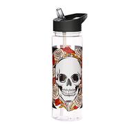 Puckator Skulls and Roses - Kids Drinks Bottle With Flip Straw - Reusable Water Bottle For Girls And Boys With A Carry Handle - Bpa Free - For School Nursery - Union Jack Skull Design - Pp 550ml