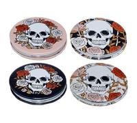 Puckator Skulls and Roses Leatherette Compact Mirror - Small Tiny Holiday Handbag Essentials Makeup Gift Sets For Women Teen Girls Compact Pocket Mirror - Cosmetics Mirrors - Stocking Fillers