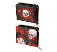 Puckator Skulls and Roses Zip Around Small Wallet Purse - Ladies Women's Womens Slim Purses Wallets Wallet for Women - Coin Pouch Purse Men - Card Holder with Zip - Small Cash Wallet Bag Bags UK