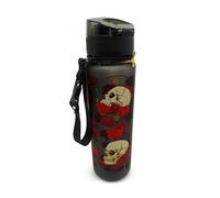 Puckator Skulls & Roses Pop Top 600ml Shatterproof Bottle - Reusable Insulated Active Water Bottle Flask For Girls And Boys With A Carry Handle & Straw - Bpa Free - For School Nursery
