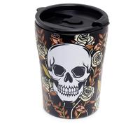 Puckator Skulls & Roses Reusable Stainless Steel Hot & Cold Thermal Insulated Food & Drink Cup 300ml - Travel Mug - Tumbler with Straw and Lid - Insulated Bubba Cup - Thermal Drink Bottle