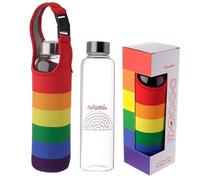 Puckator Somewhere Rainbow Reuable Glass Water Bottle with Protective Neoprene Sleeve